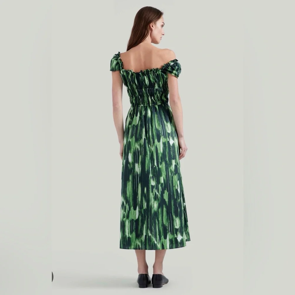 Altuzarra Cotton Lily Green and Black Patterned Designer Dress NWT